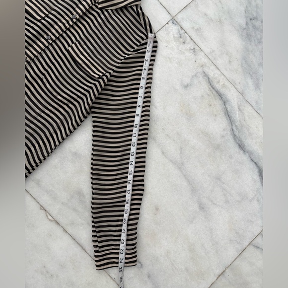 Old Navy Button Up Top Stripe Black Beige Pocket Sheer Women M Minimalist Office - Picture 8 of 11